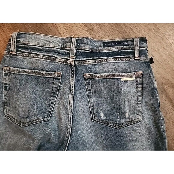 Rock And Republic Kendall Cropped Jeans 10 Women’s Medium Wash Distressed - Picture 6 of 10